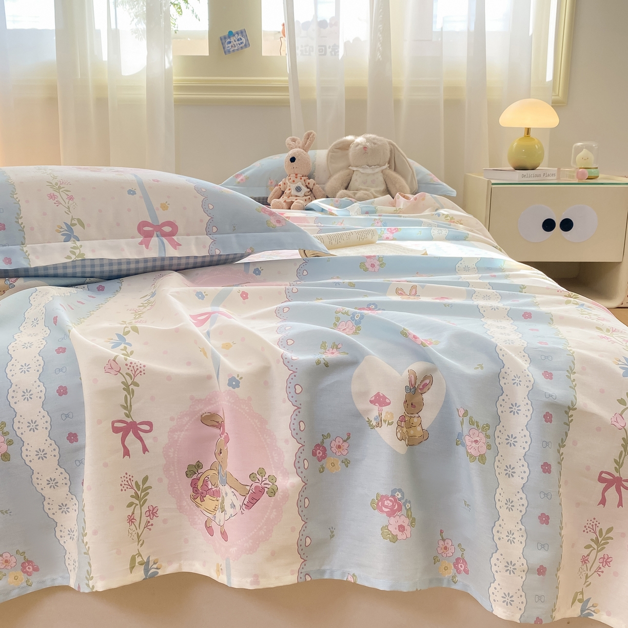 91家纺网 家纺一手货源 找家纺 花梦欣 2026新款全棉印花单品系列-单床单 花丛兔兰