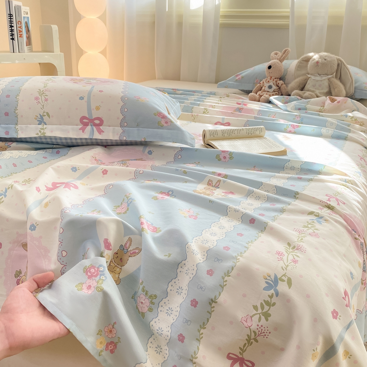 91家纺网 家纺一手货源 找家纺 花梦欣 2026新款全棉印花单品系列-单床单 花丛兔兰