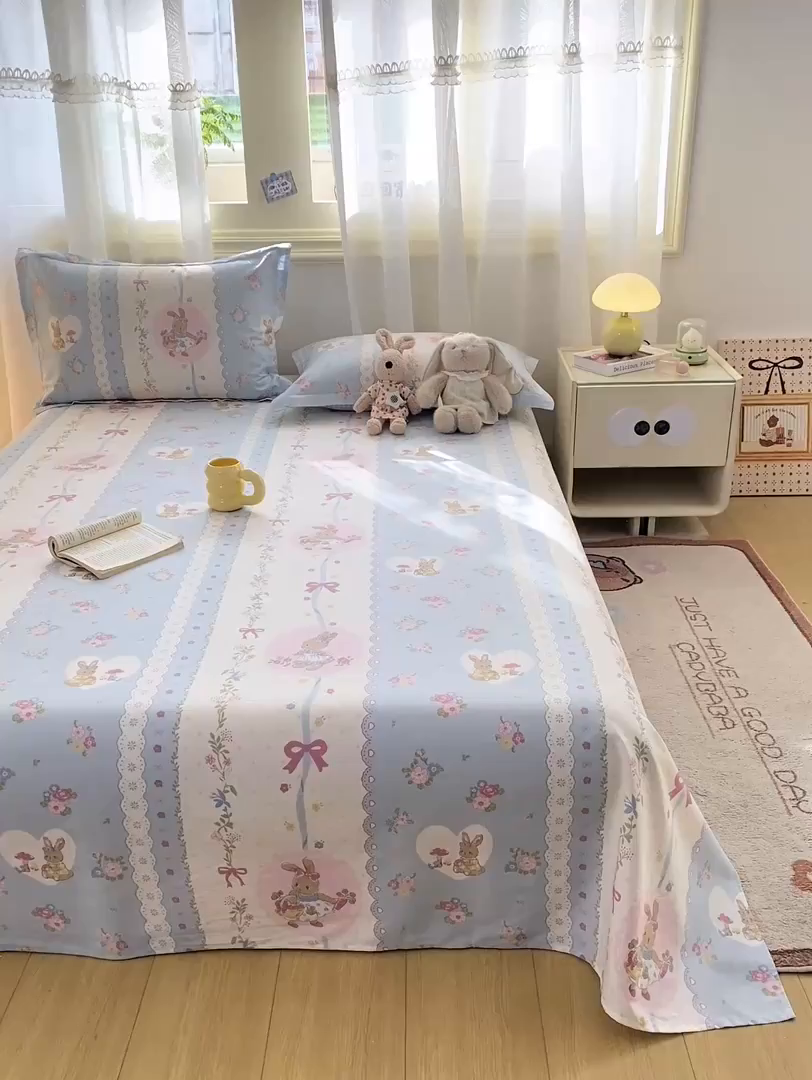 91家纺网 家纺一手货源 找家纺 花梦欣 2026新款全棉印花单品系列-单床单 花丛兔兰