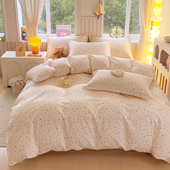 91家纺网 家纺一手货源 找家纺 金丝兔 2026新款纯棉印花四件套系列 奶油波点