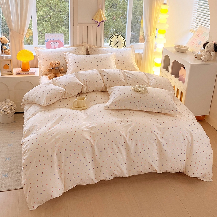 91家纺网 家纺一手货源 找家纺 金丝兔 2026新款纯棉印花四件套系列 奶油波点