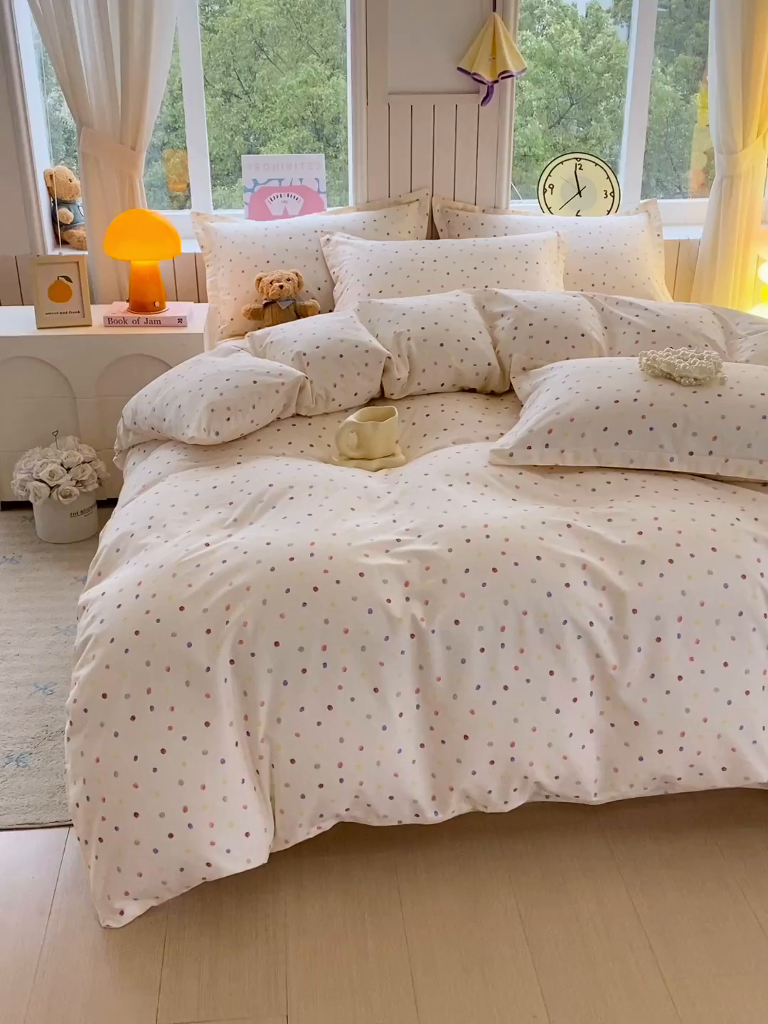 91家纺网 家纺一手货源 找家纺 金丝兔 2026新款纯棉印花四件套系列 奶油波点