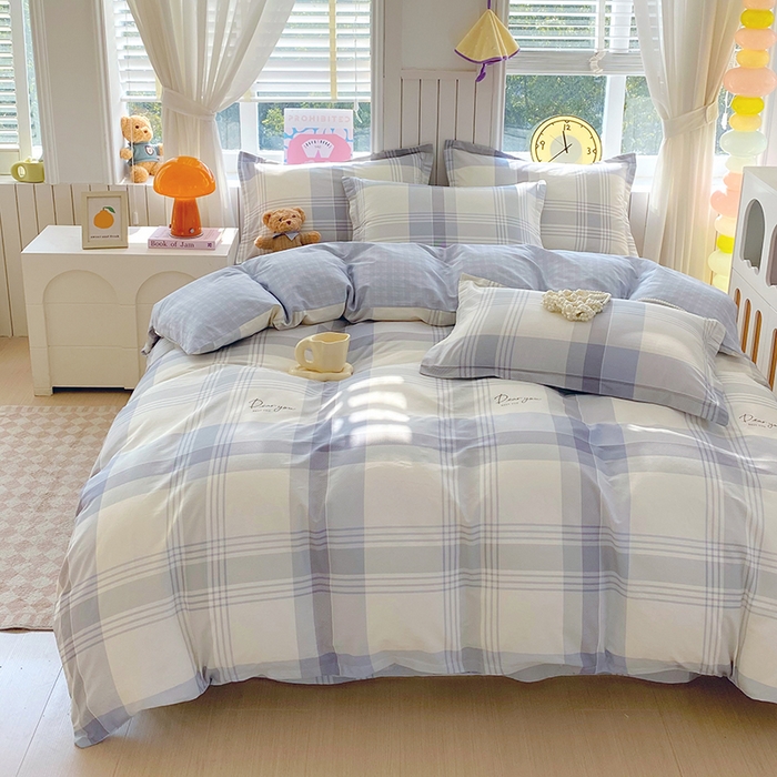 91家纺网 家纺一手货源 找家纺 金丝兔 2026新款纯棉印花四件套系列 浅格念