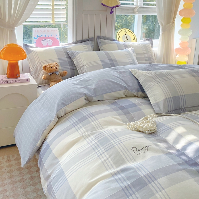 91家纺网 家纺一手货源 找家纺 金丝兔 2026新款纯棉印花四件套系列 浅格念