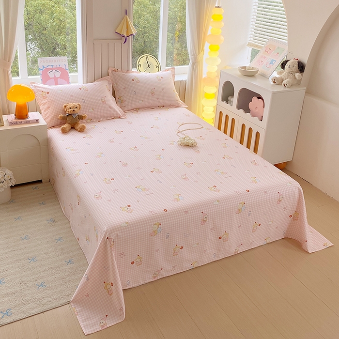 91家纺网 家纺一手货源 找家纺 金丝兔 2026新款纯棉印花四件套系列 甜梦精灵-粉