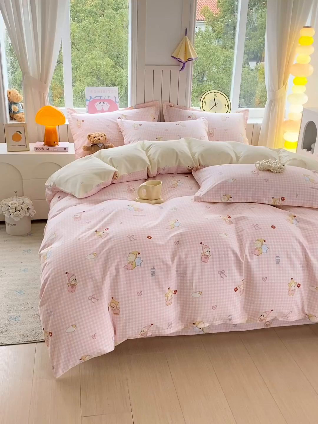 91家纺网 家纺一手货源 找家纺 金丝兔 2026新款纯棉印花四件套系列 甜梦精灵-粉