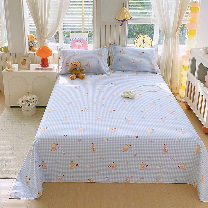 91家纺网 家纺一手货源 找家纺 金丝兔 2026新款纯棉印花四件套系列 甜梦精灵-蓝