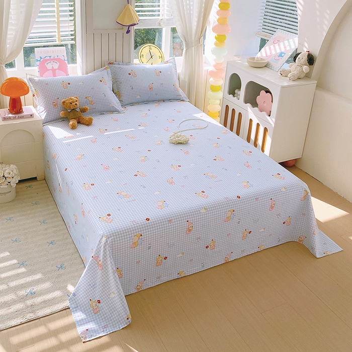 91家纺网 家纺一手货源 找家纺 金丝兔 2026新款纯棉印花四件套系列 甜梦精灵-蓝