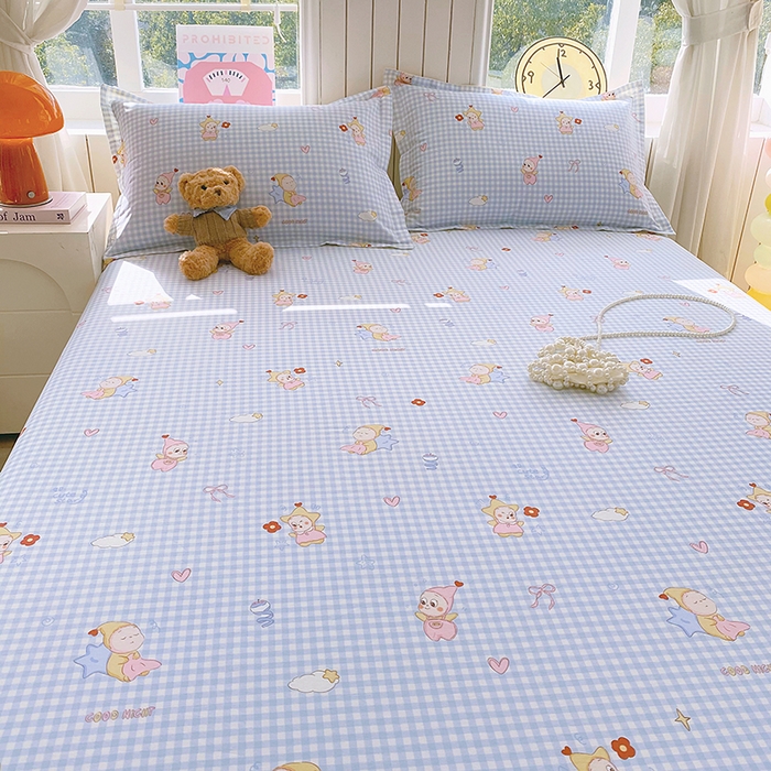 91家纺网 家纺一手货源 找家纺 金丝兔 2026新款纯棉印花四件套系列 甜梦精灵-蓝