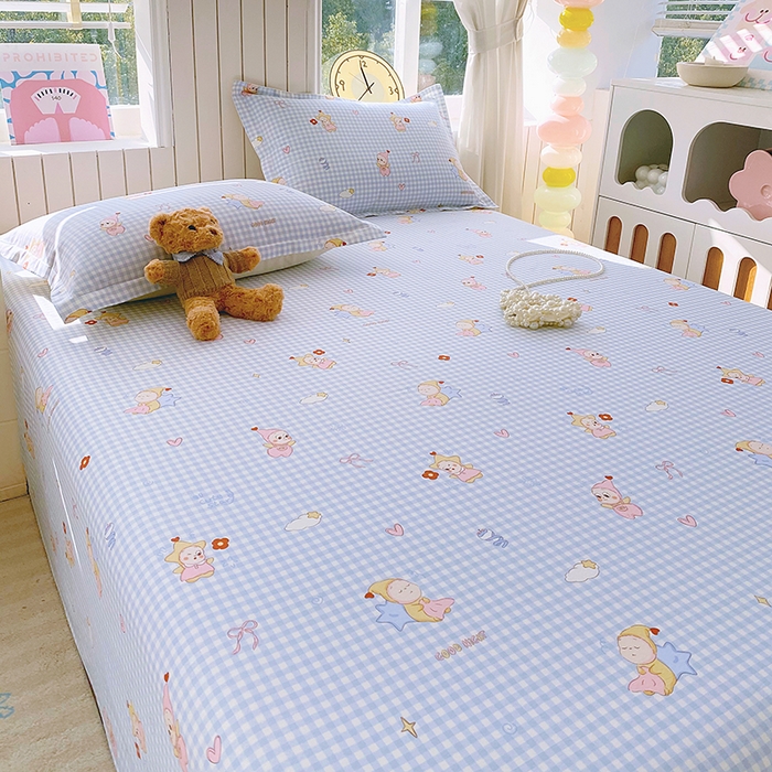 91家纺网 家纺一手货源 找家纺 金丝兔 2026新款纯棉印花四件套系列 甜梦精灵-蓝