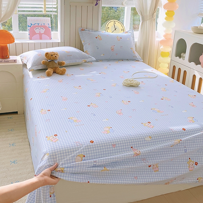 91家纺网 家纺一手货源 找家纺 金丝兔 2026新款纯棉印花四件套系列 甜梦精灵-蓝