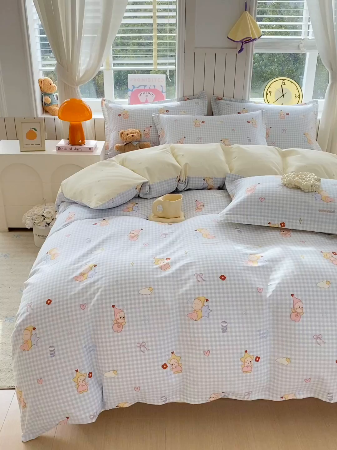 91家纺网 家纺一手货源 找家纺 金丝兔 2026新款纯棉印花四件套系列 甜梦精灵-蓝