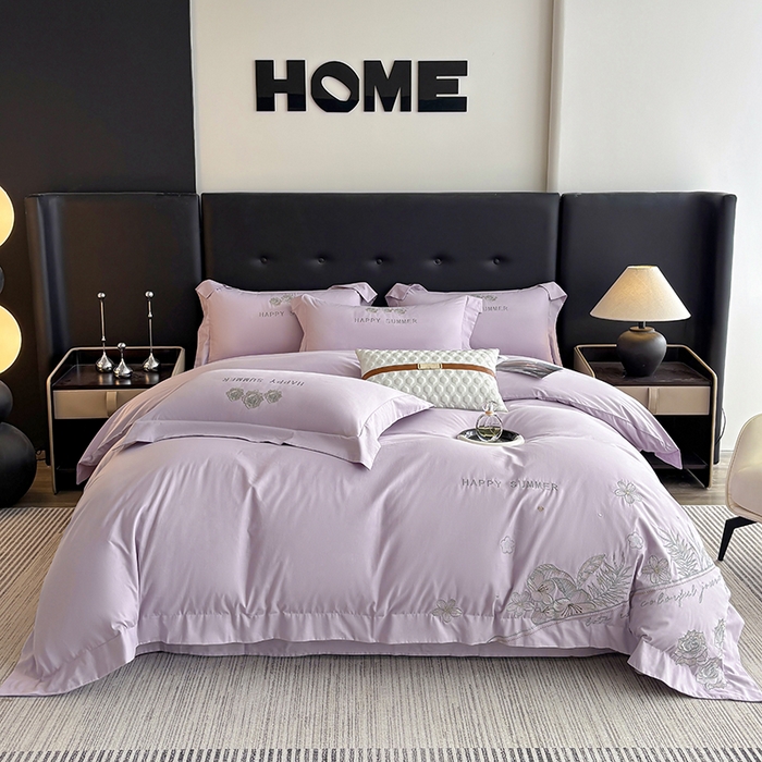 91家纺网 家纺一手货源 找家纺 桃园 新款纯棉全棉长绒棉刺绣绣花高端礼盒四件套-卡尔系列 卡尔 香芋紫