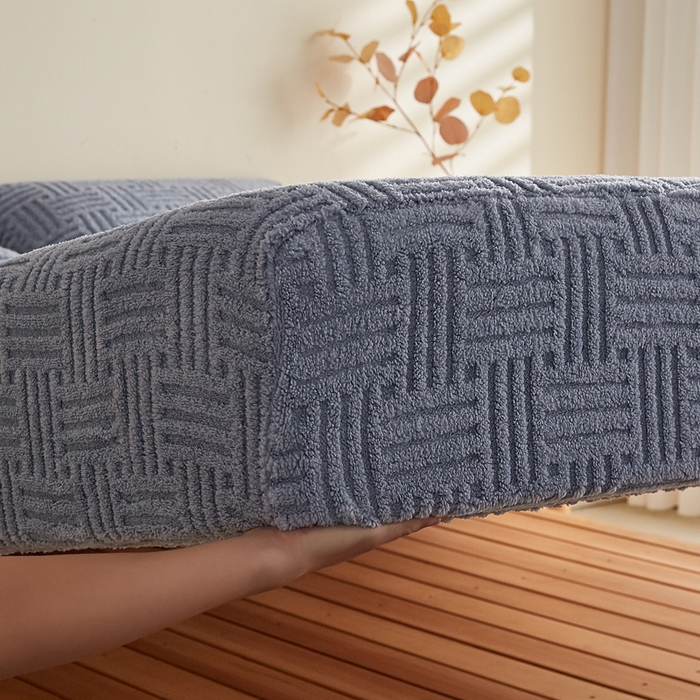 91家纺网 家纺一手货源 找家纺 蓝冰家纺 2026新款提花塔芙绒床笠 蓝灰色