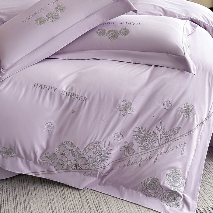 91家纺网 家纺一手货源 找家纺 桃园 新款纯棉全棉长绒棉刺绣绣花高端礼盒四件套-卡尔系列 卡尔 香芋紫