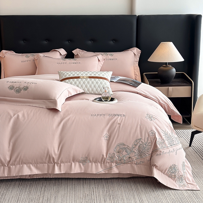 桃园 新款纯棉全棉长绒棉刺绣绣花高端礼盒四件套-卡尔系列 卡尔 轻奢粉