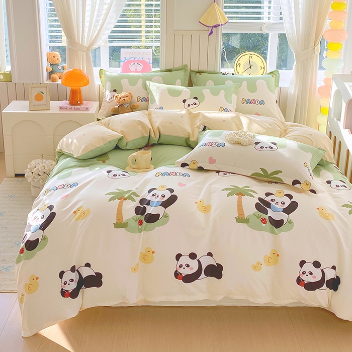 91家纺网 家纺一手货源 找家纺 金丝兔 2026新款纯棉印花四件套系列 熊猫鸭鸭