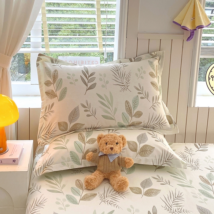 91家纺网 家纺一手货源 找家纺 金丝兔 2026新款纯棉印花四件套系列 叶语-绿