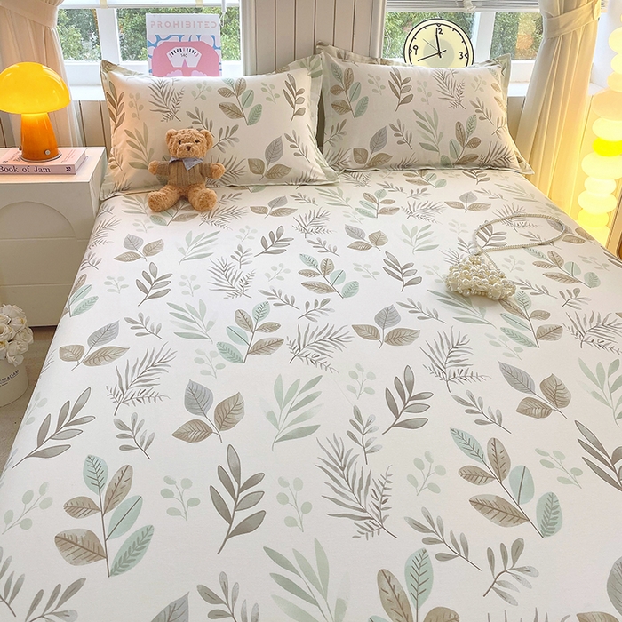 91家纺网 家纺一手货源 找家纺 金丝兔 2026新款纯棉印花四件套系列 叶语-绿