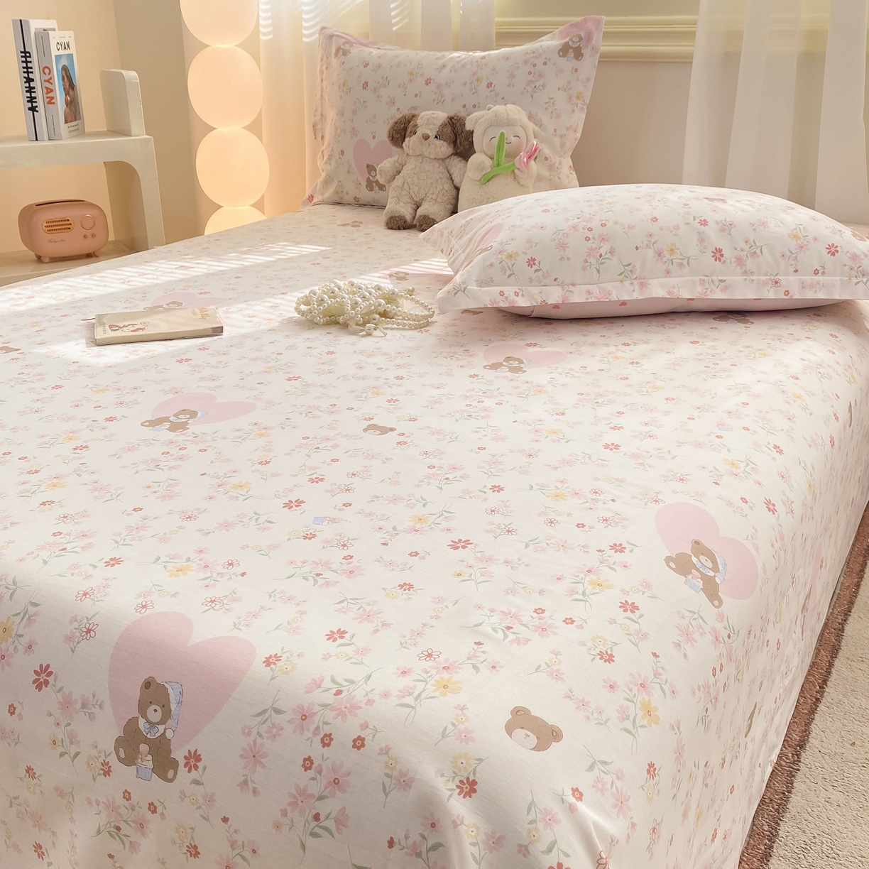 91家纺网 家纺一手货源 找家纺 花梦欣 2026新款全棉印花单品系列-单床单 旧书折痕粉