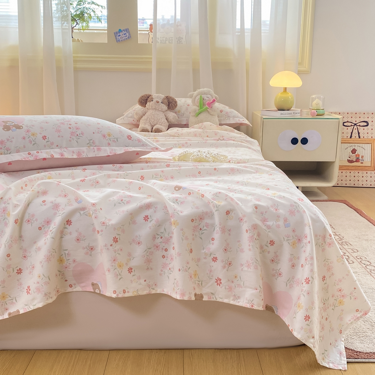 91家纺网 家纺一手货源 找家纺 花梦欣 2026新款全棉印花单品系列-单床单 旧书折痕粉