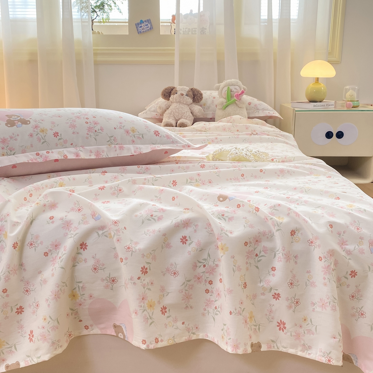 91家纺网 家纺一手货源 找家纺 花梦欣 2026新款全棉印花单品系列-单床单 旧书折痕粉