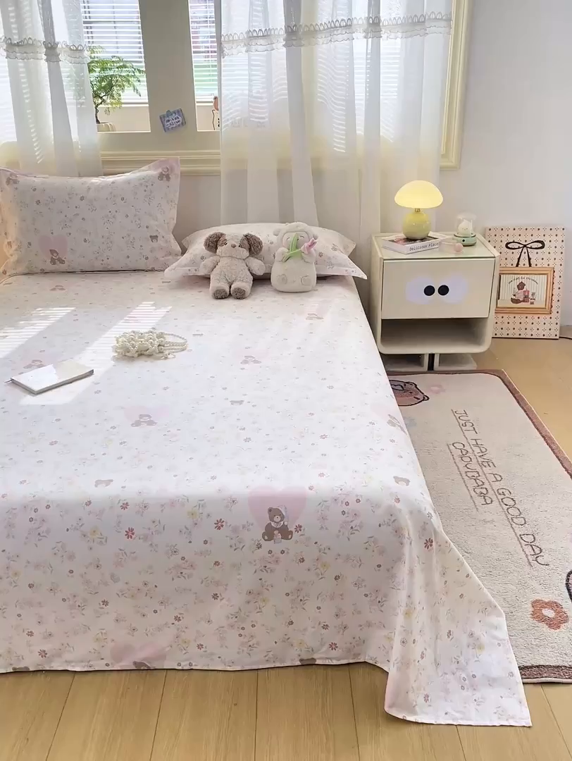 91家纺网 家纺一手货源 找家纺 花梦欣 2026新款全棉印花单品系列-单床单 旧书折痕粉