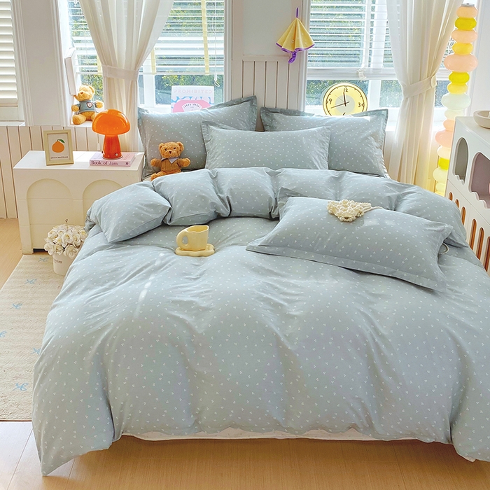 91家纺网 家纺一手货源 找家纺 金丝兔 2026新款纯棉印花四件套系列 樱桃-蓝