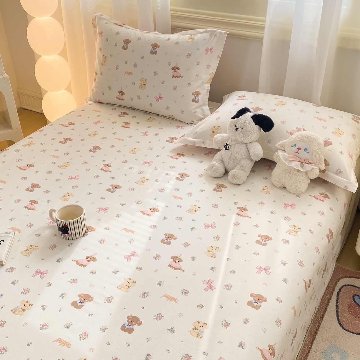 91家纺网 家纺一手货源 找家纺 花梦欣 2026新款全棉印花单品系列-单床单 酷卡小狗