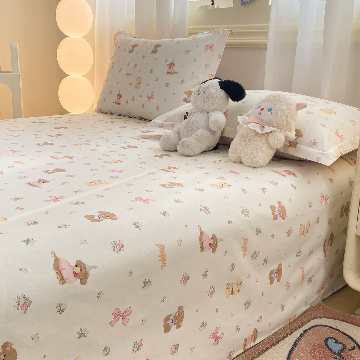 91家纺网 家纺一手货源 找家纺 花梦欣 2026新款全棉印花单品系列-单床单 酷卡小狗