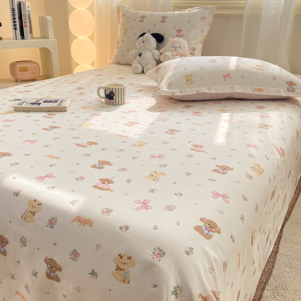 91家纺网 家纺一手货源 找家纺 花梦欣 2026新款全棉印花单品系列-单床单 酷卡小狗