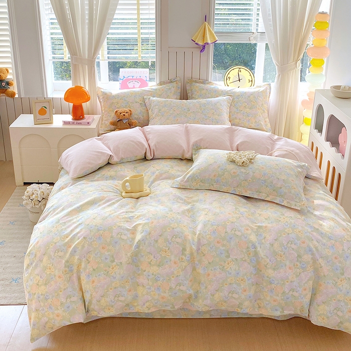 91家纺网 家纺一手货源 找家纺 金丝兔 2026新款纯棉印花四件套系列 栀子花语