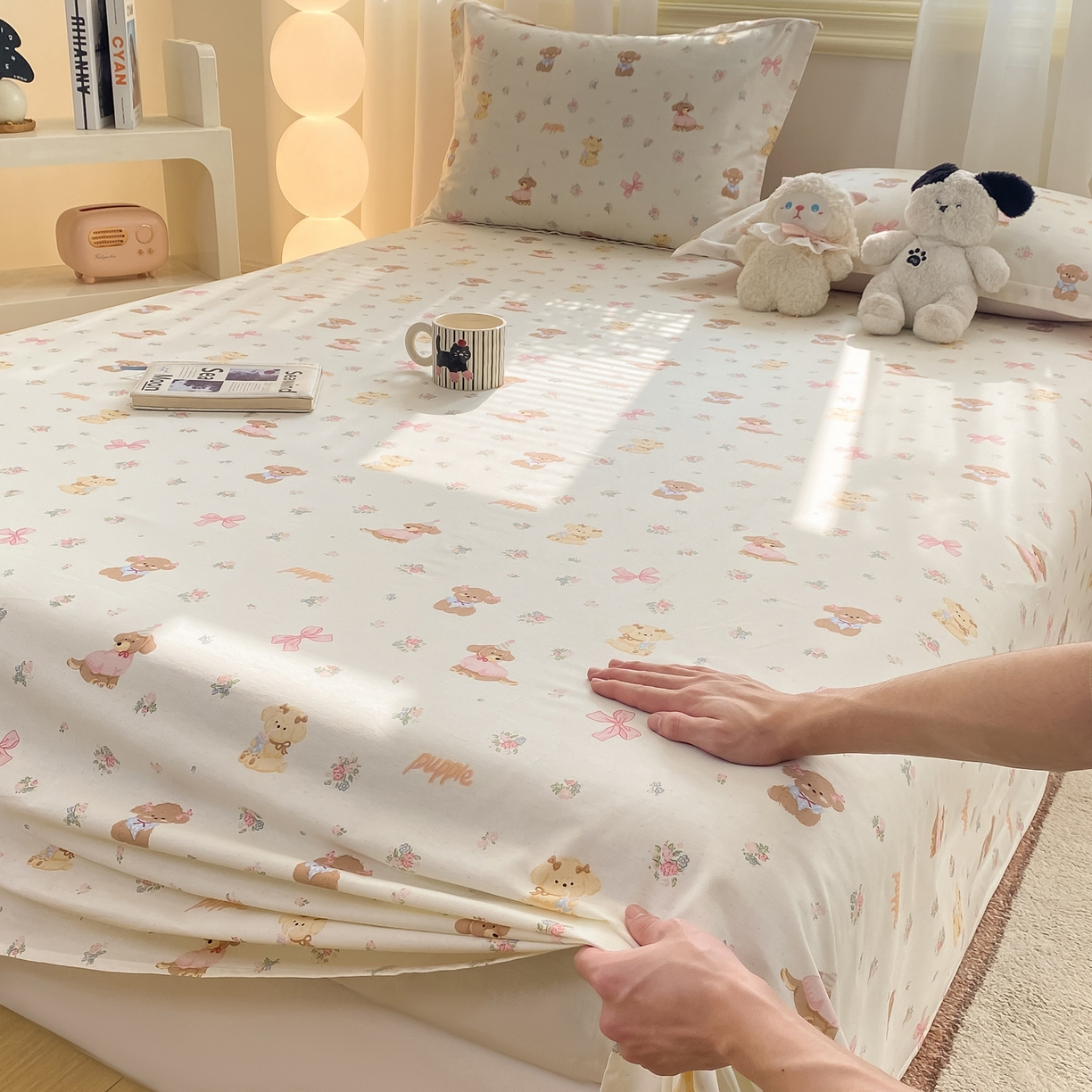 91家纺网 家纺一手货源 找家纺 花梦欣 2026新款全棉印花单品系列-单床单 酷卡小狗