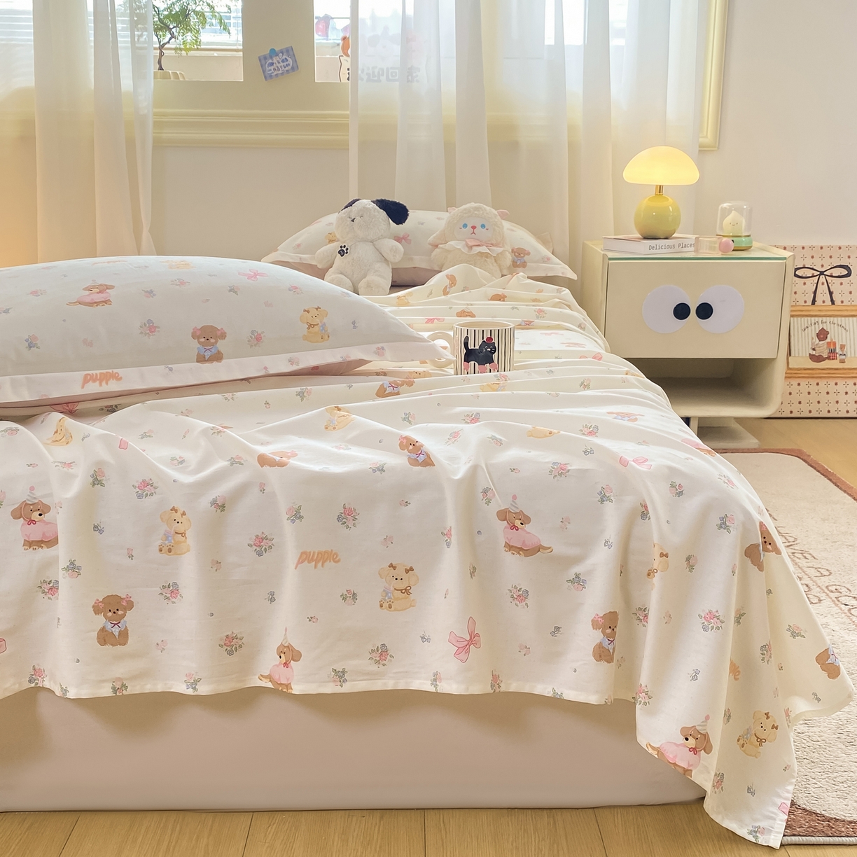 91家纺网 家纺一手货源 找家纺 花梦欣 2026新款全棉印花单品系列-单床单 酷卡小狗