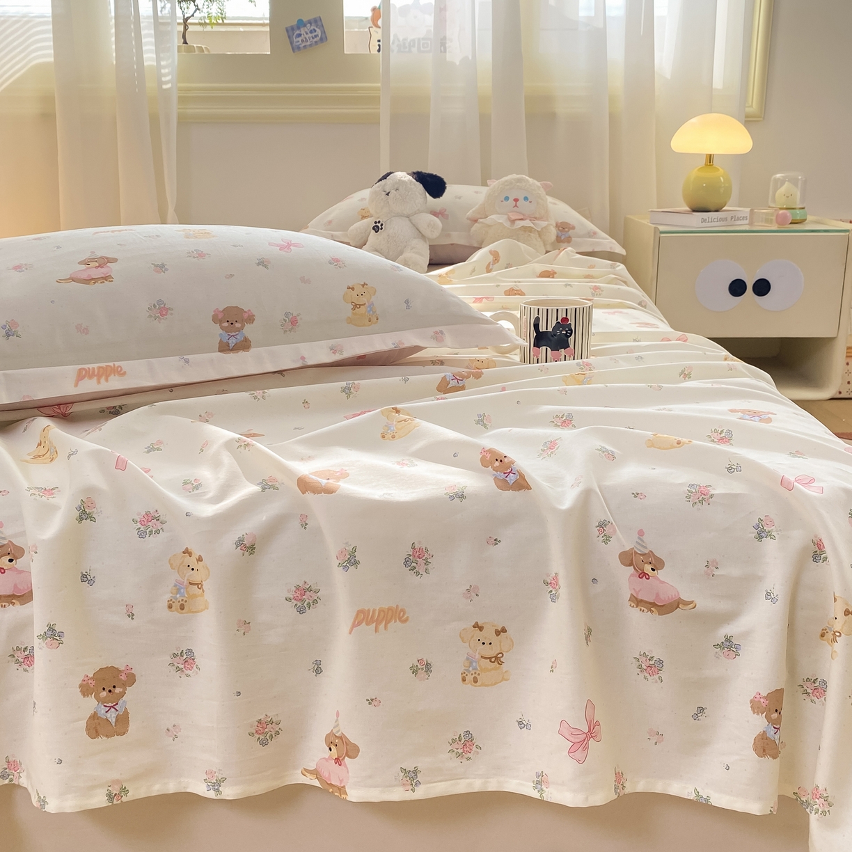 91家纺网 家纺一手货源 找家纺 花梦欣 2026新款全棉印花单品系列-单床单 酷卡小狗