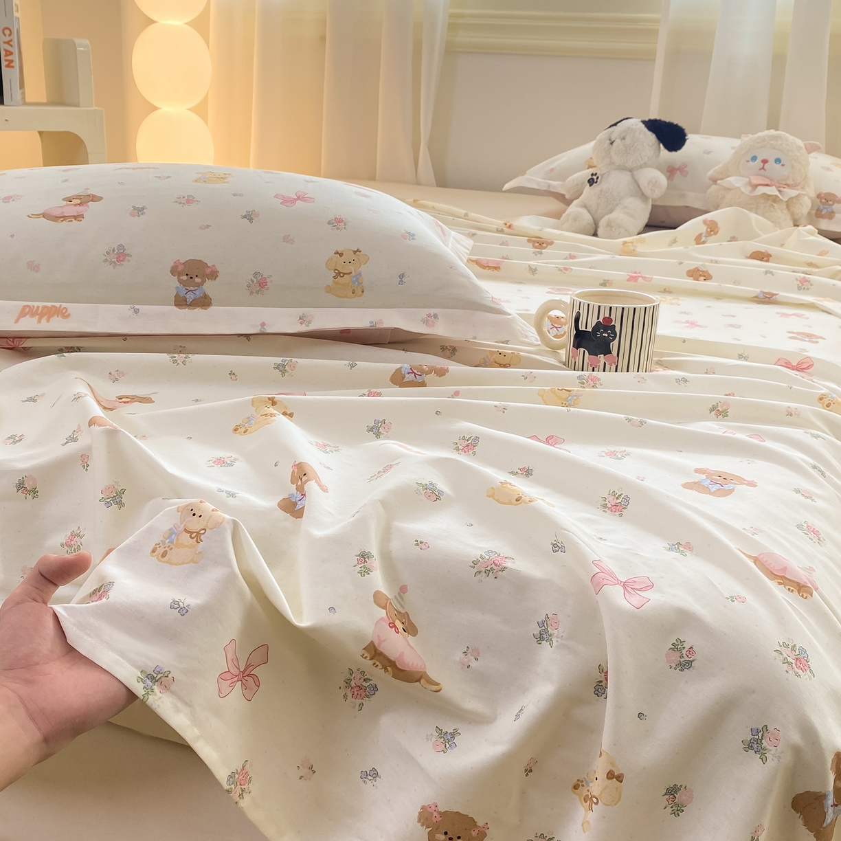 91家纺网 家纺一手货源 找家纺 花梦欣 2026新款全棉印花单品系列-单床单 酷卡小狗