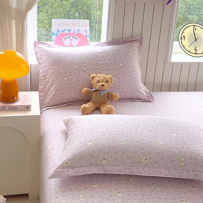 91家纺网 家纺一手货源 找家纺 金丝兔 2026新款纯棉印花四件套系列 紫苏