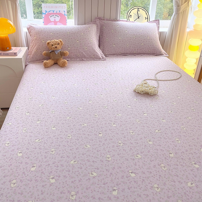 91家纺网 家纺一手货源 找家纺 金丝兔 2026新款纯棉印花四件套系列 紫苏