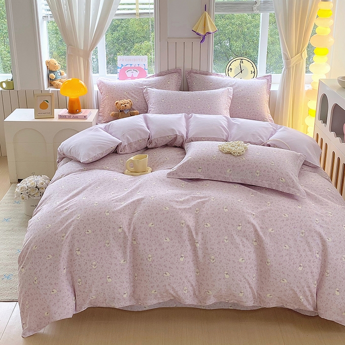 91家纺网 家纺一手货源 找家纺 金丝兔 2026新款纯棉印花四件套系列 紫苏