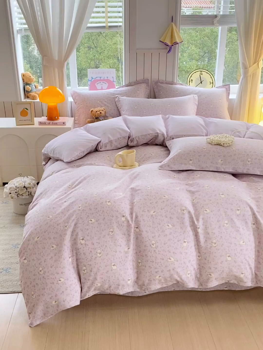 91家纺网 家纺一手货源 找家纺 金丝兔 2026新款纯棉印花四件套系列 紫苏