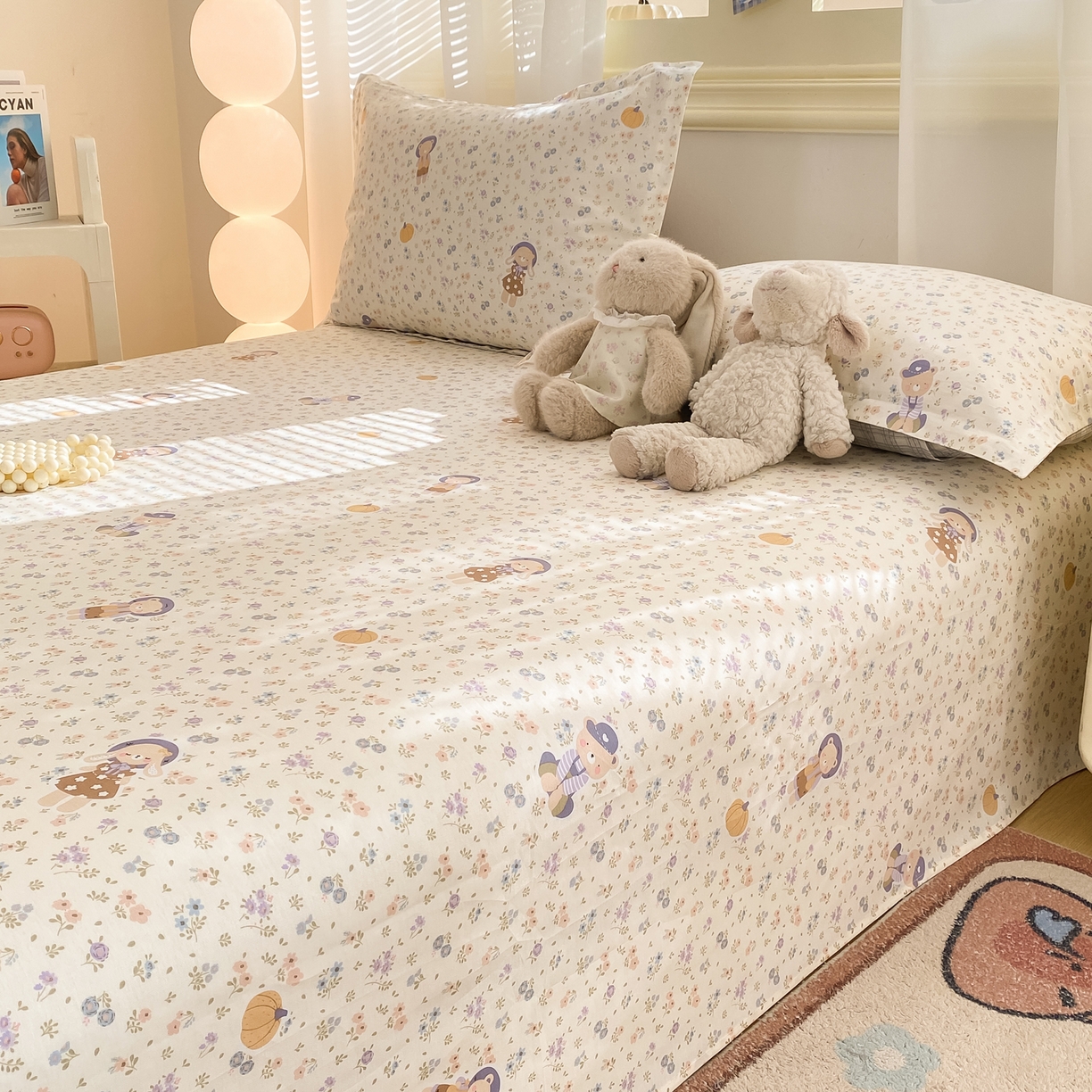 91家纺网 家纺一手货源 找家纺 花梦欣 2026新款全棉印花单品系列-单床单 碎花兔熊