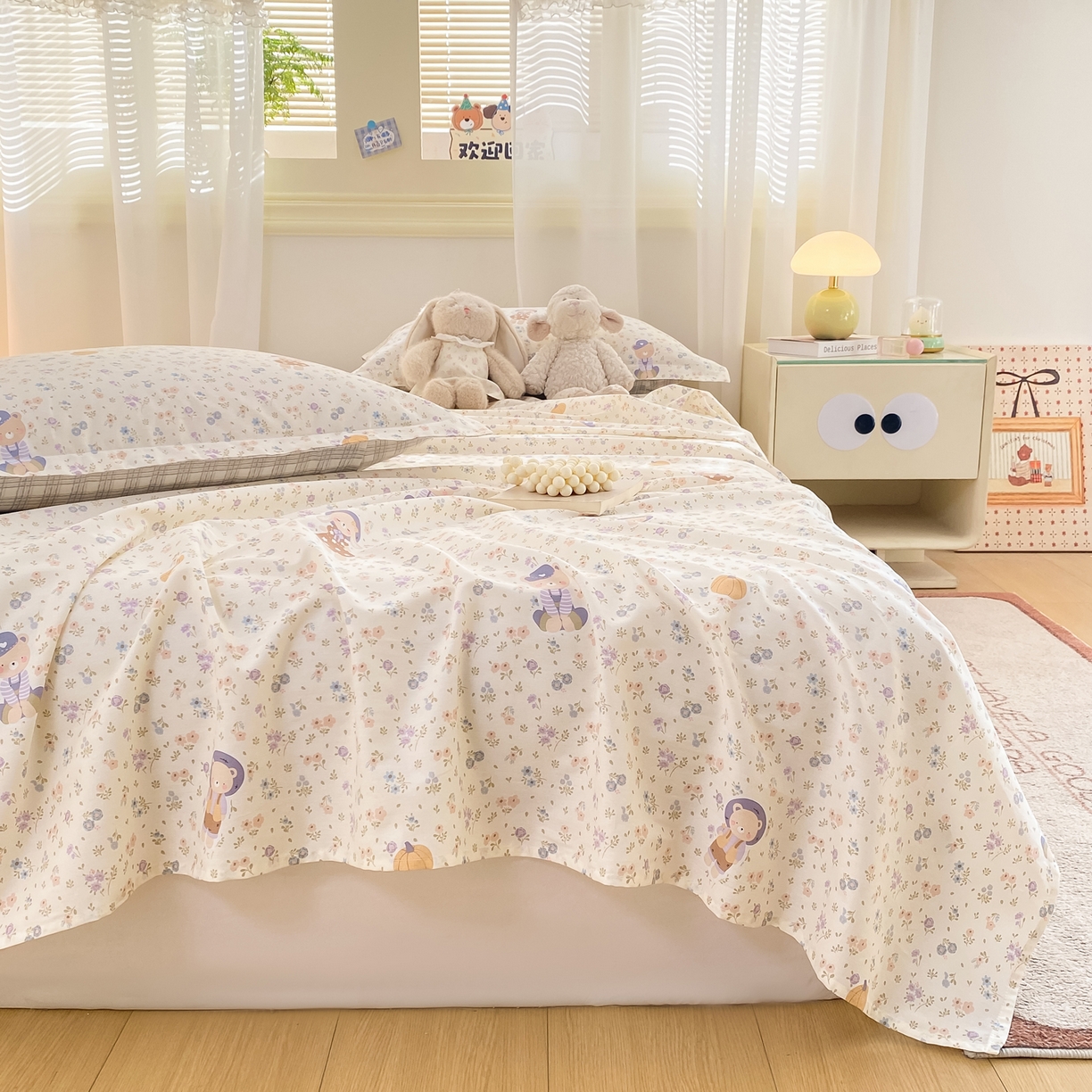 91家纺网 家纺一手货源 找家纺 花梦欣 2026新款全棉印花单品系列-单床单 碎花兔熊