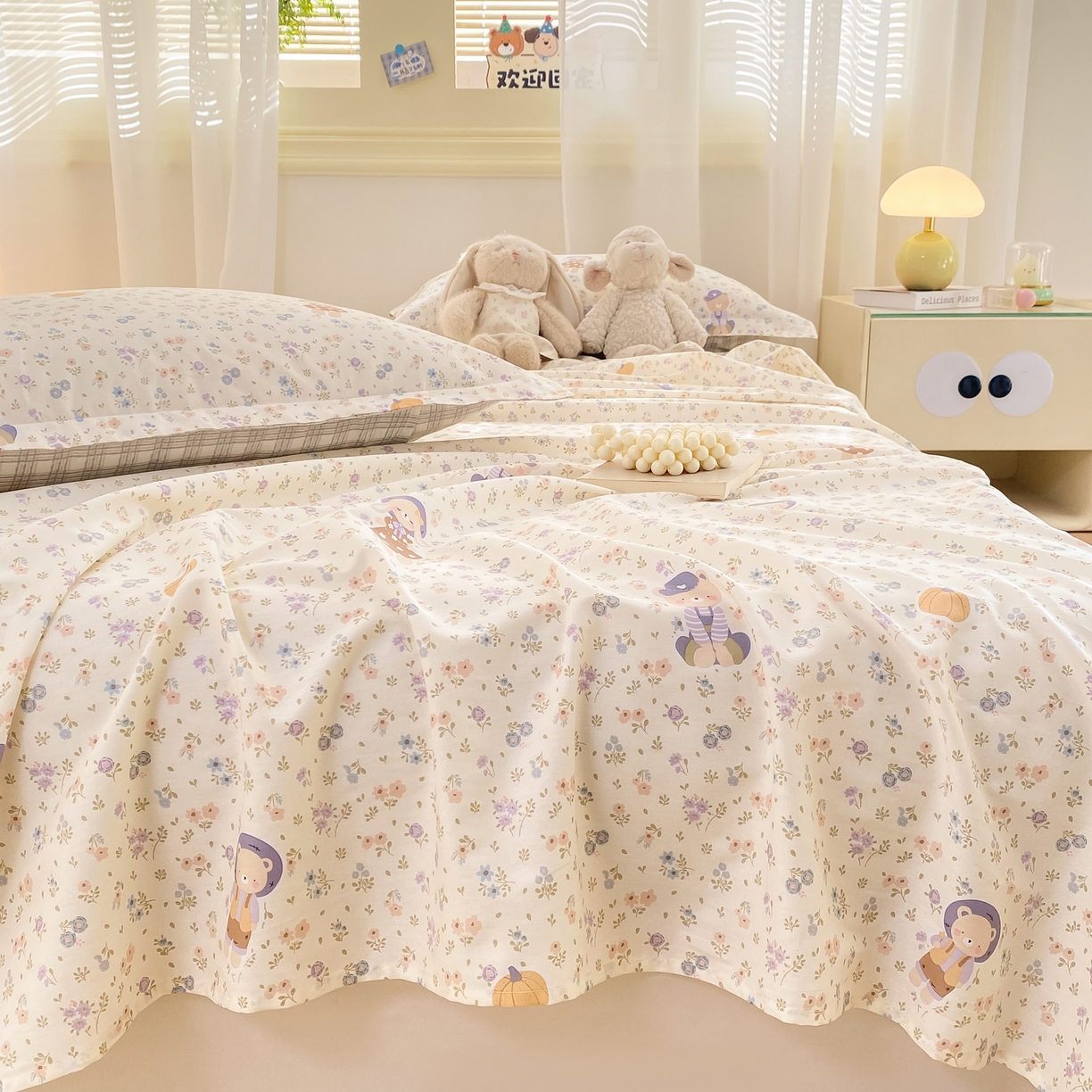 91家纺网 家纺一手货源 找家纺 花梦欣 2026新款全棉印花单品系列-单床单 碎花兔熊