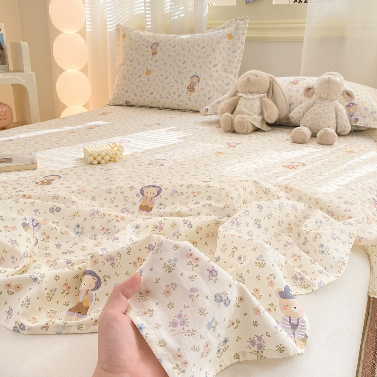 91家纺网 家纺一手货源 找家纺 花梦欣 2026新款全棉印花单品系列-单床单 碎花兔熊