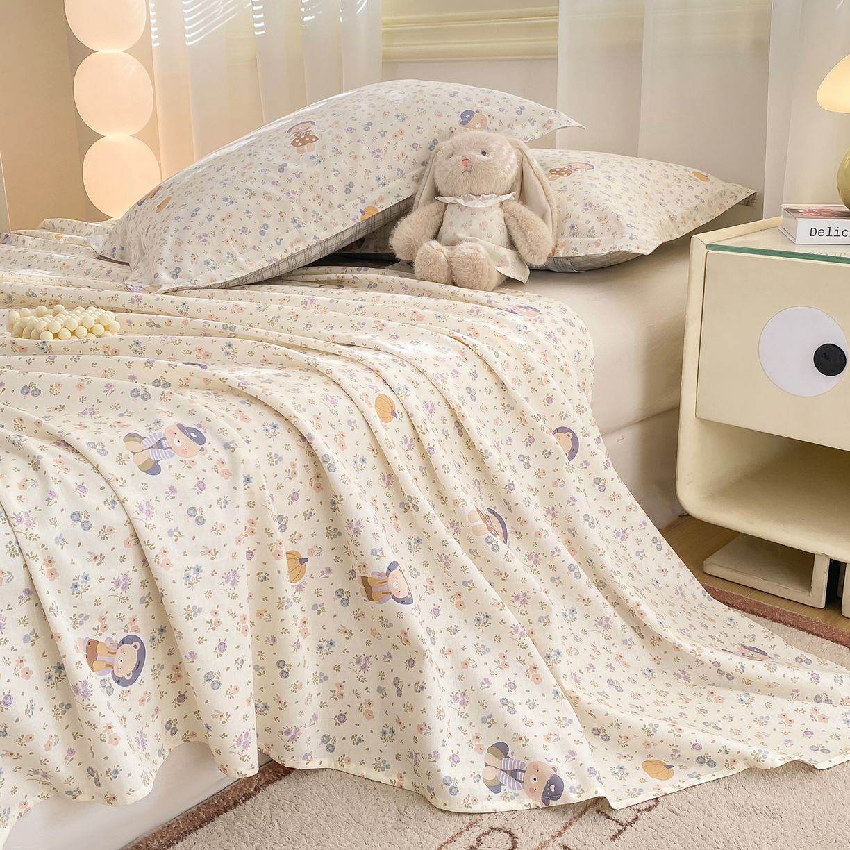 91家纺网 家纺一手货源 找家纺 花梦欣 2026新款全棉印花单品系列-单床单 碎花兔熊