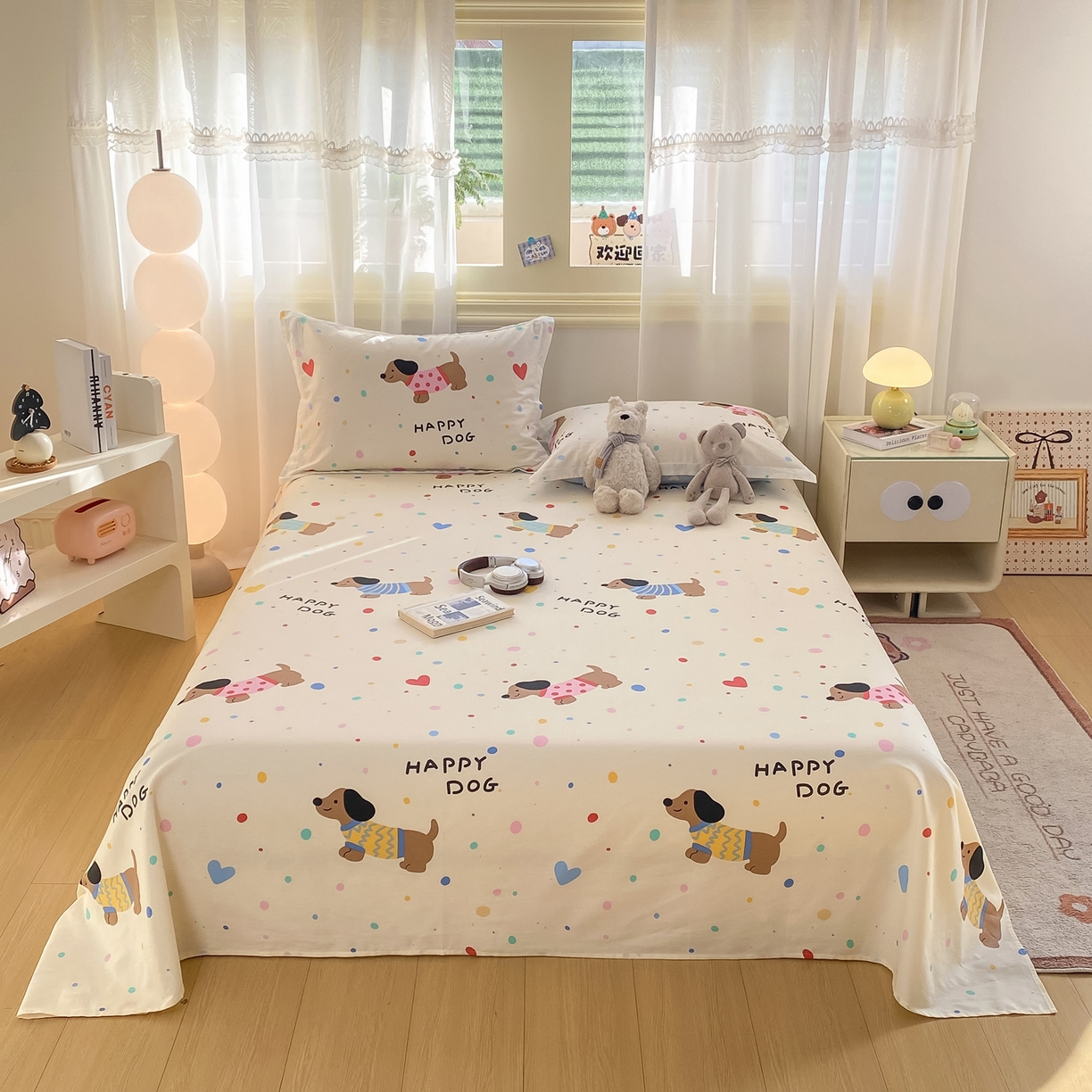 91家纺网 家纺一手货源 找家纺 花梦欣 2026新款全棉印花单品系列-单床单 甜心汪星人