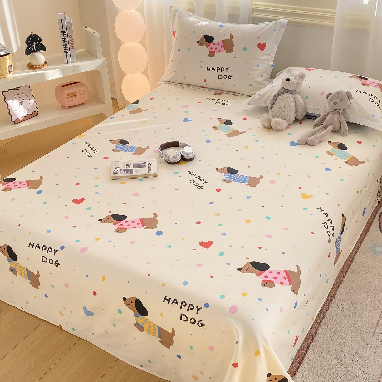 91家纺网 家纺一手货源 找家纺 花梦欣 2026新款全棉印花单品系列-单床单 甜心汪星人