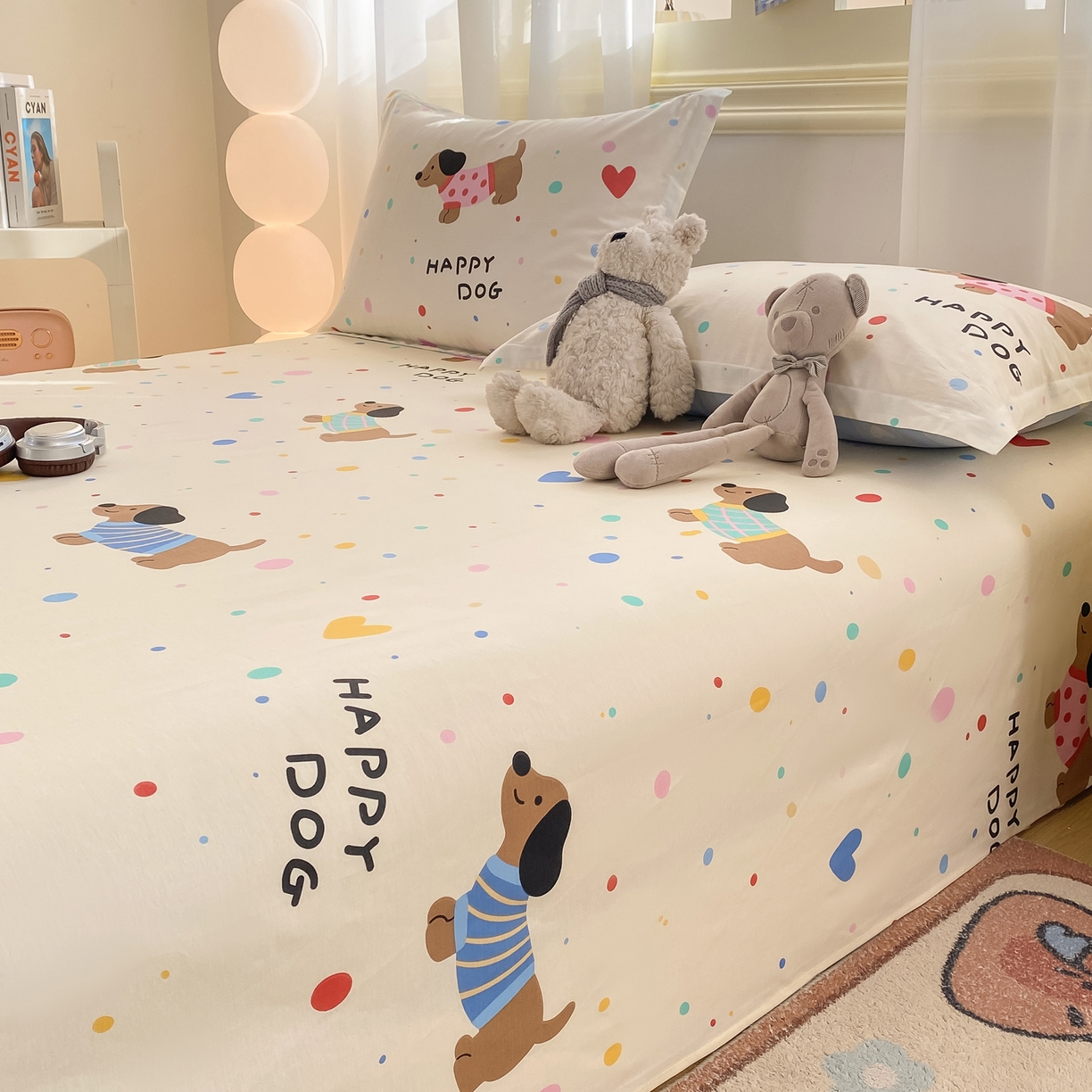 91家纺网 家纺一手货源 找家纺 花梦欣 2026新款全棉印花单品系列-单床单 甜心汪星人