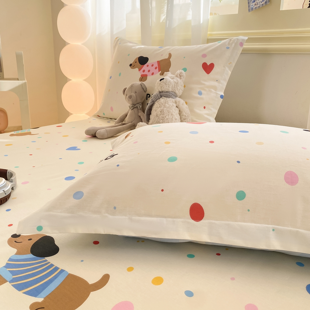 91家纺网 家纺一手货源 找家纺 花梦欣 2026新款全棉印花单品系列-单床单 甜心汪星人