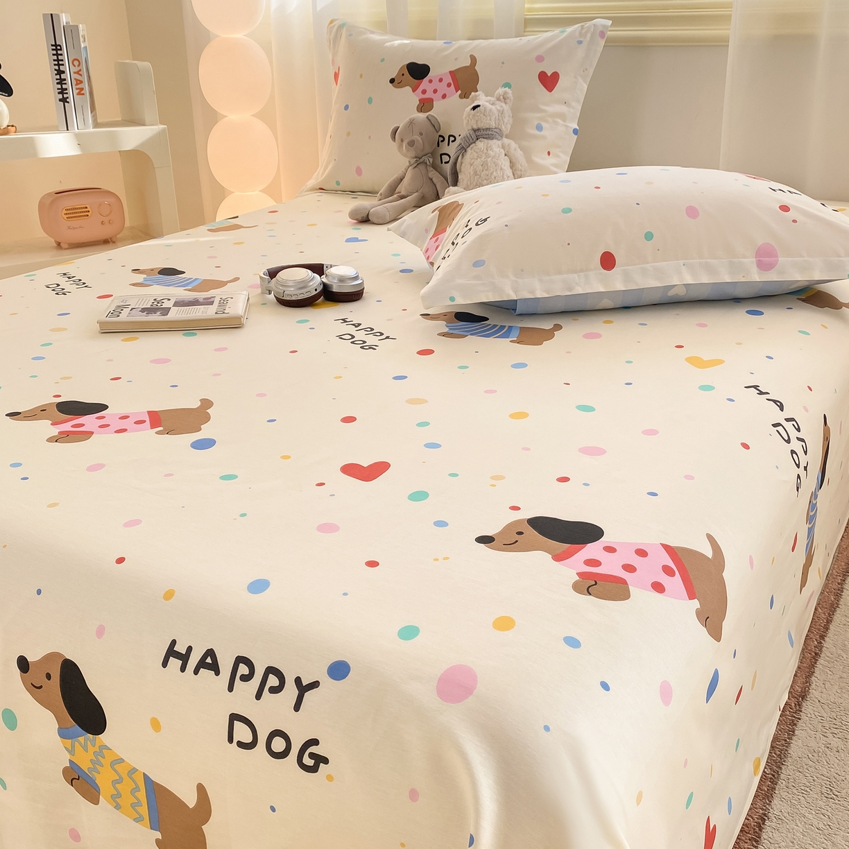 91家纺网 家纺一手货源 找家纺 花梦欣 2026新款全棉印花单品系列-单床单 甜心汪星人